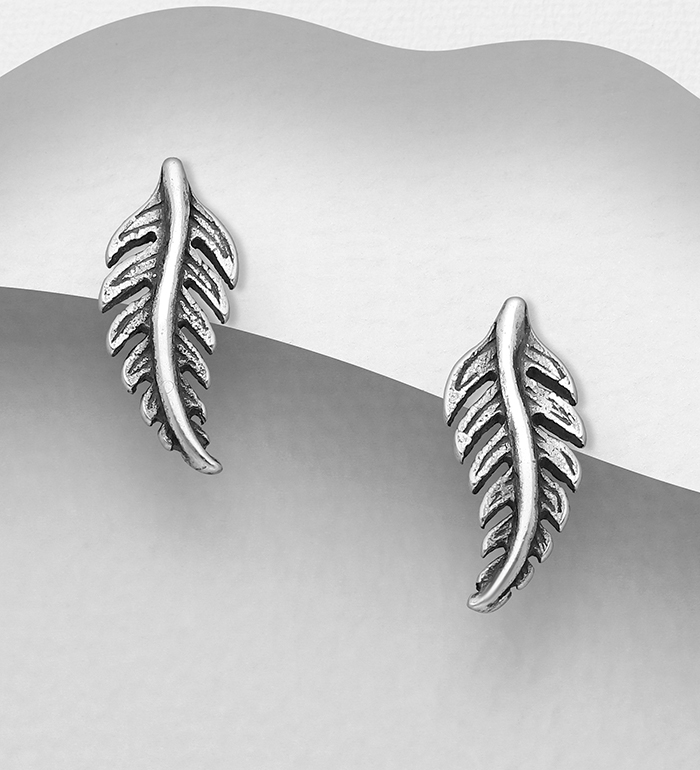 Wholesale 925 Sterling Silver Feather Push-Back Earrings - SKU #1068-560