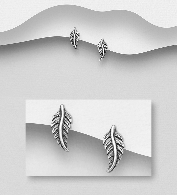 Wholesale 925 Sterling Silver Feather Push-Back Earrings - SKU #1068-560
