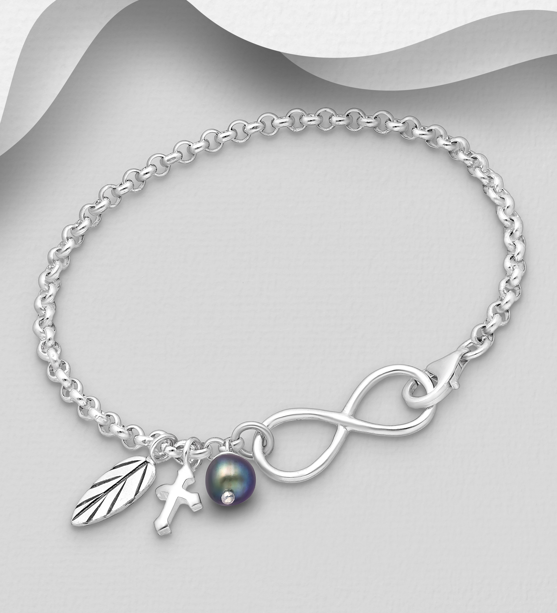 Wholesale 925 Sterling Silver Infinity Bracelet Beaded With Fresh Water Pearls - SKU #382-2315