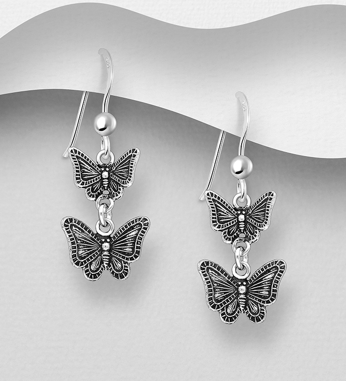 Wholesale 925 Sterling Silver Oxidized Butterfly Hook Earrings - SKU #706-14088