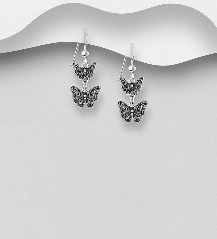 Wholesale 925 Sterling Silver Oxidized Butterfly Hook Earrings - SKU #706-14088