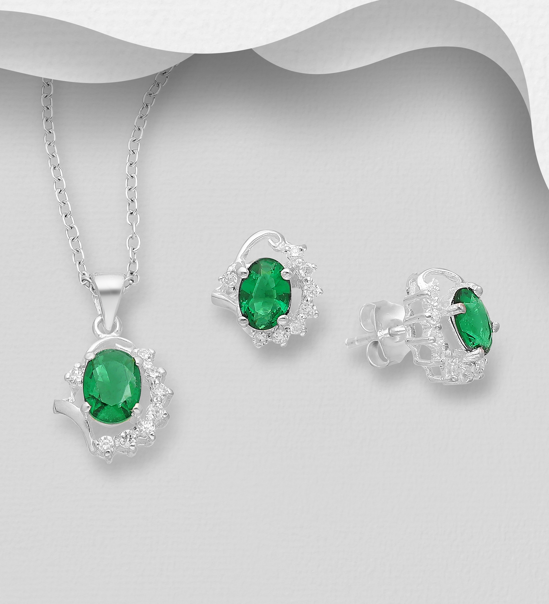 Wholesale 925 Sterling Silver set of Earrings & Pendant decorated with CZ Simulated Diamonds - SKU #848-869