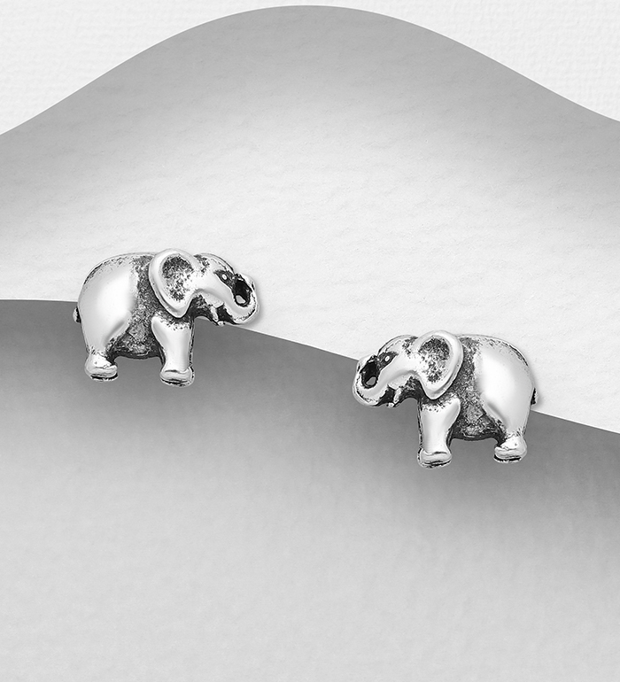 Wholesale 925 Sterling Silver Oxidized Elephant Push-Back Earrings - SKU #706-14387