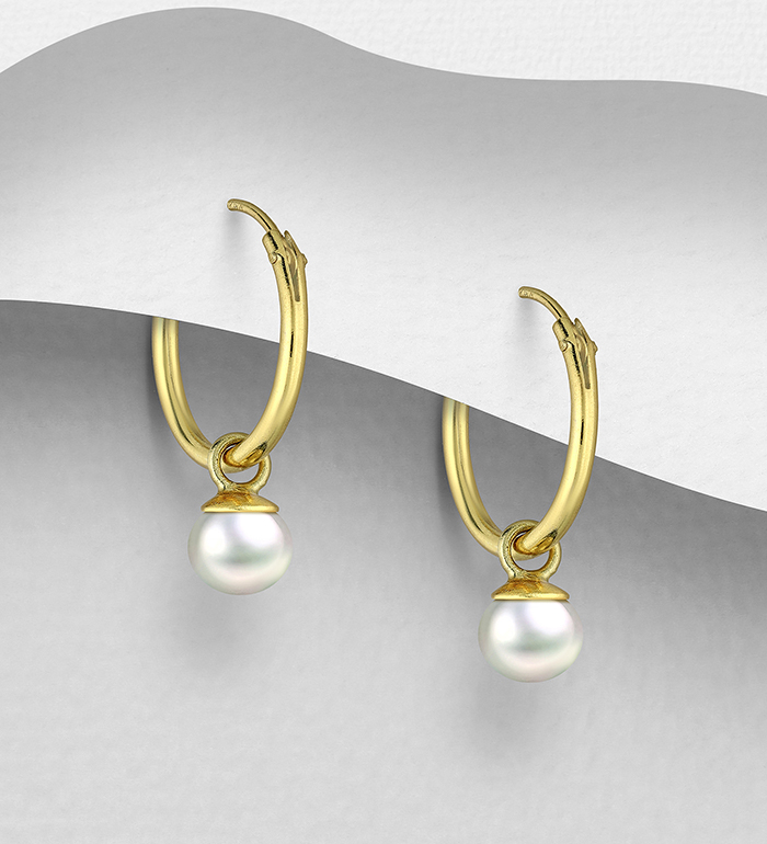 Wholesale 14K Yellow Gold Over Solid 925 Sterling Silver Earrings Decorated With Fresh Water Pearls - SKU #1068-674