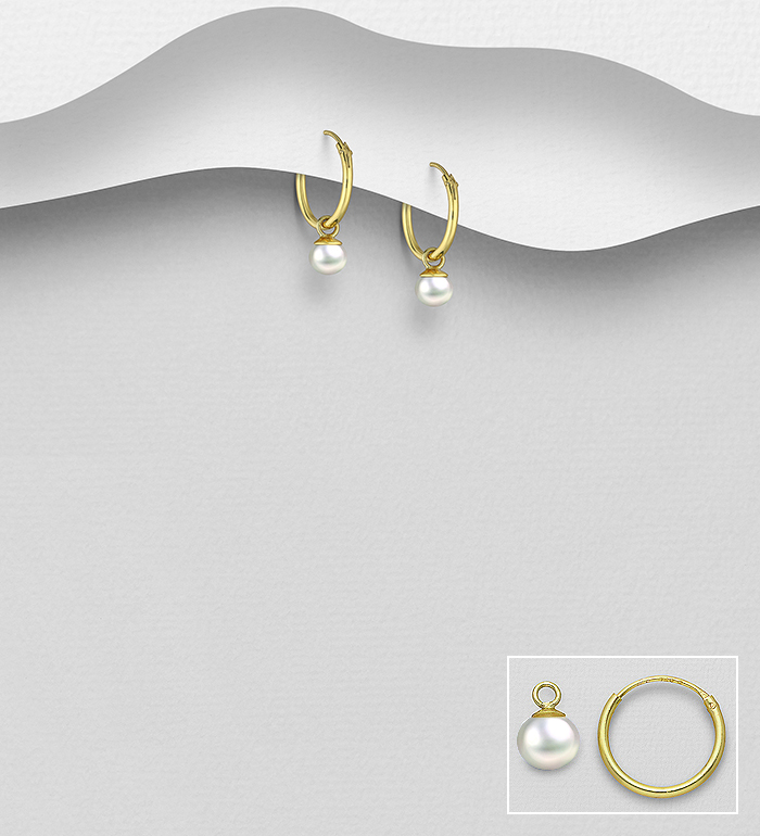 Wholesale 14K Yellow Gold Over Solid 925 Sterling Silver Earrings Decorated With Fresh Water Pearls - SKU #1068-674