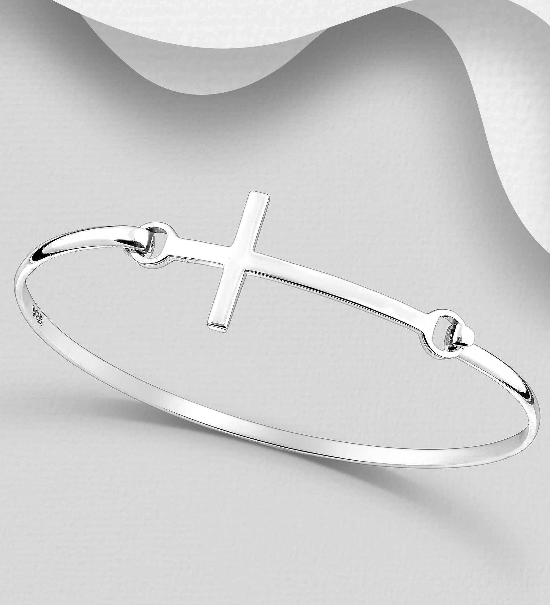 Wholesale 925 Sterling Silver Cross Bangle - SKU #706-14575