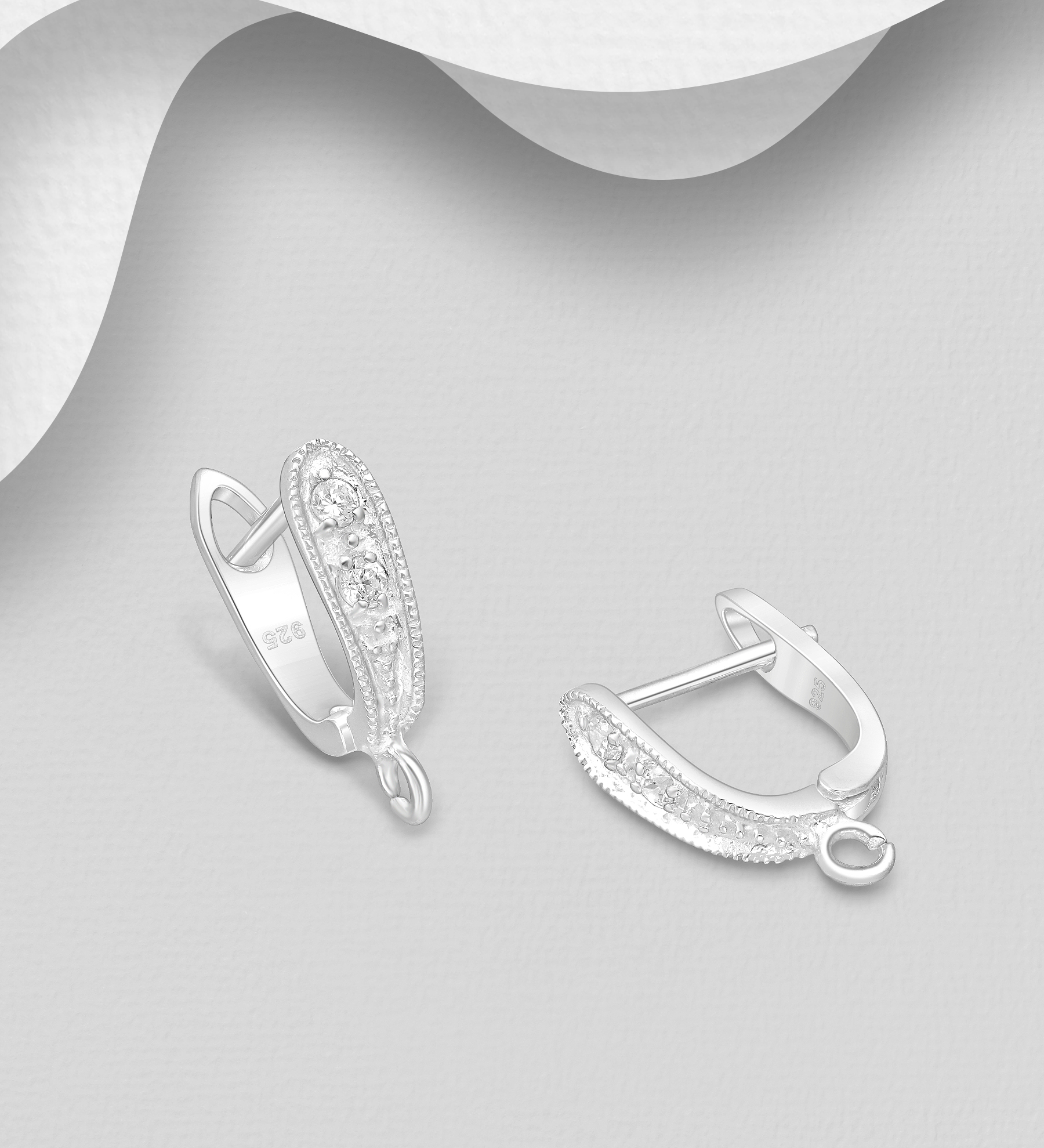 Wholesale 925 Sterling British / Omega Lock Silver Findings Decorated With CZ - SKU #1063-644
