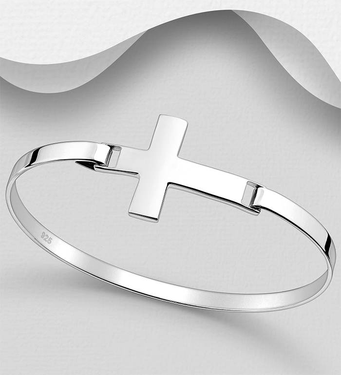 Wholesale 925 Sterling Silver Cross Bangle - SKU #706-15246