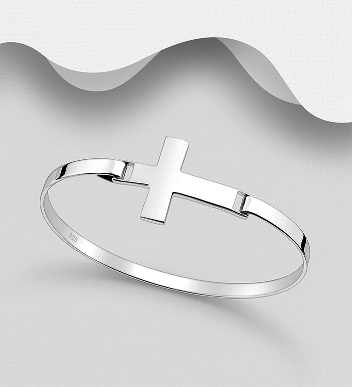 Wholesale 925 Sterling Silver Cross Bangle - SKU #706-15246