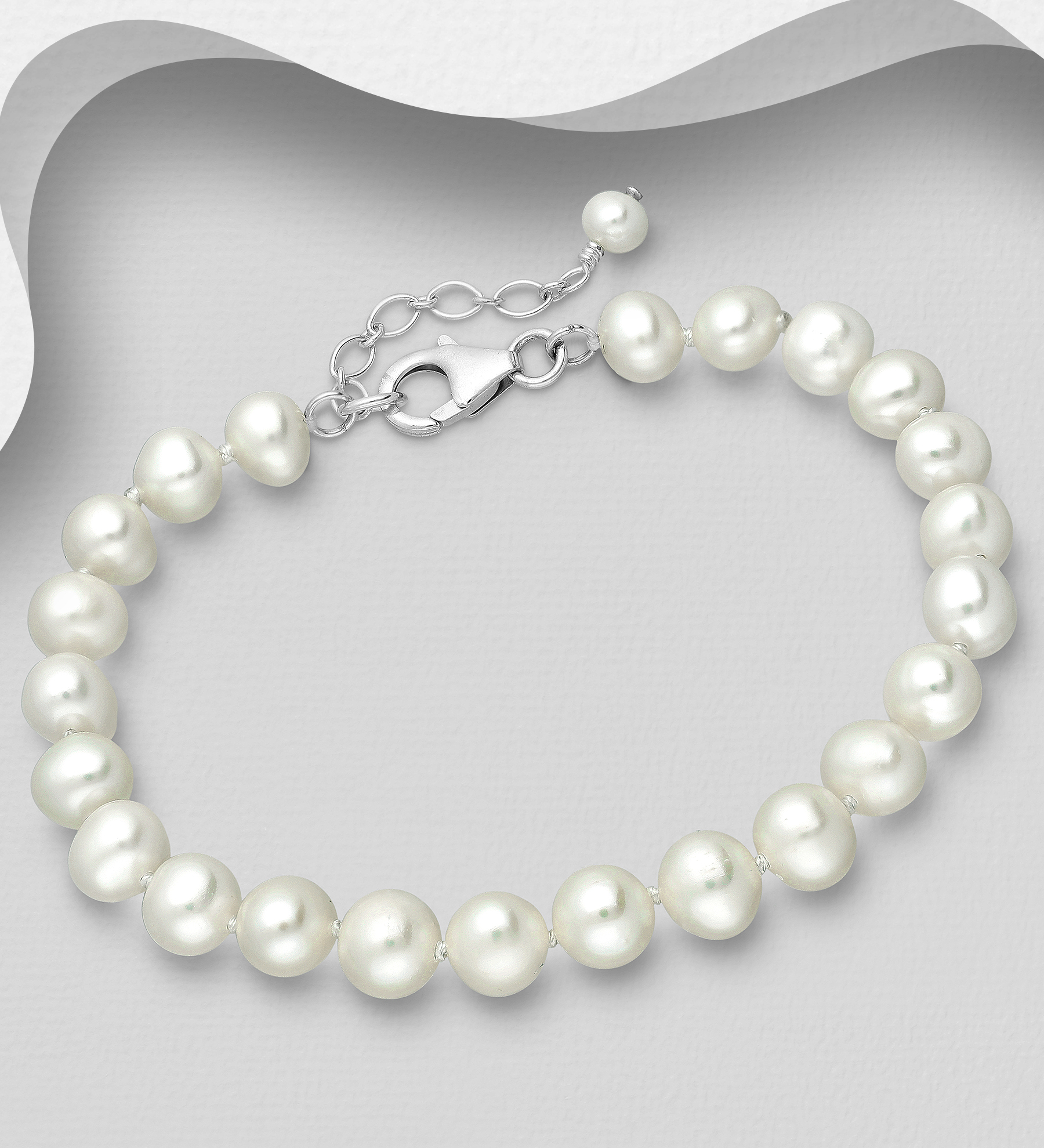 Wholesale 925 Sterling Silver Bracelet, Beaded with 6-6.5 mm Diameter AA+ Freshwater Pearls - SKU #382-2772AAX