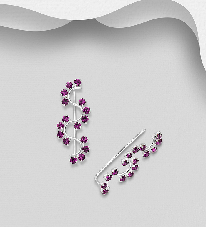 Wholesale 925 Sterling Silver Ear Pins, Decorated with Crystal Glass - SKU #578-1743