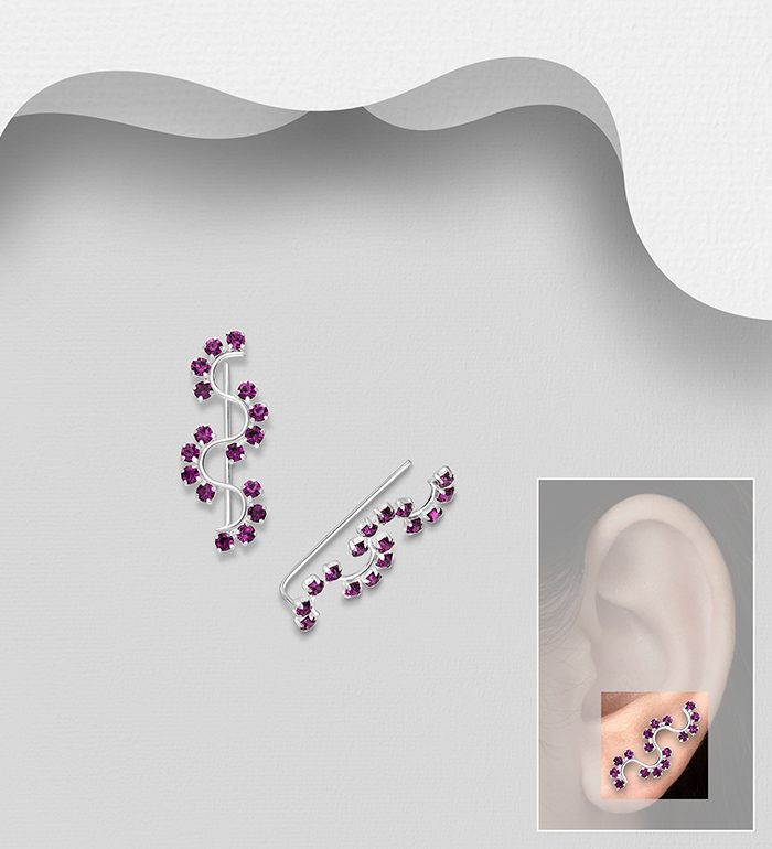 Wholesale 925 Sterling Silver Ear Pins, Decorated with Crystal Glass - SKU #578-1743