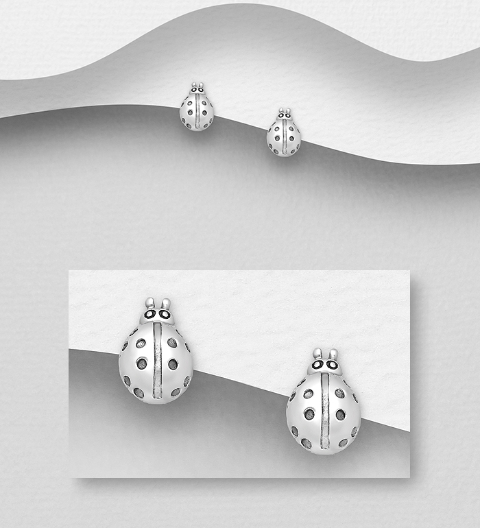 Wholesale 925 Sterling Silver Ladybug Push-Back Earrings - SKU #706-15740
