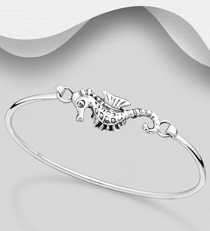 Wholesale 925 Sterling Silver Seahorse Bangle - SKU #706-15832
