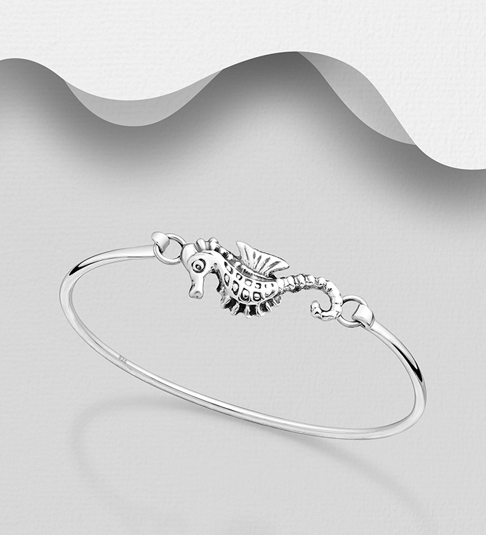 Wholesale 925 Sterling Silver Seahorse Bangle - SKU #706-15832
