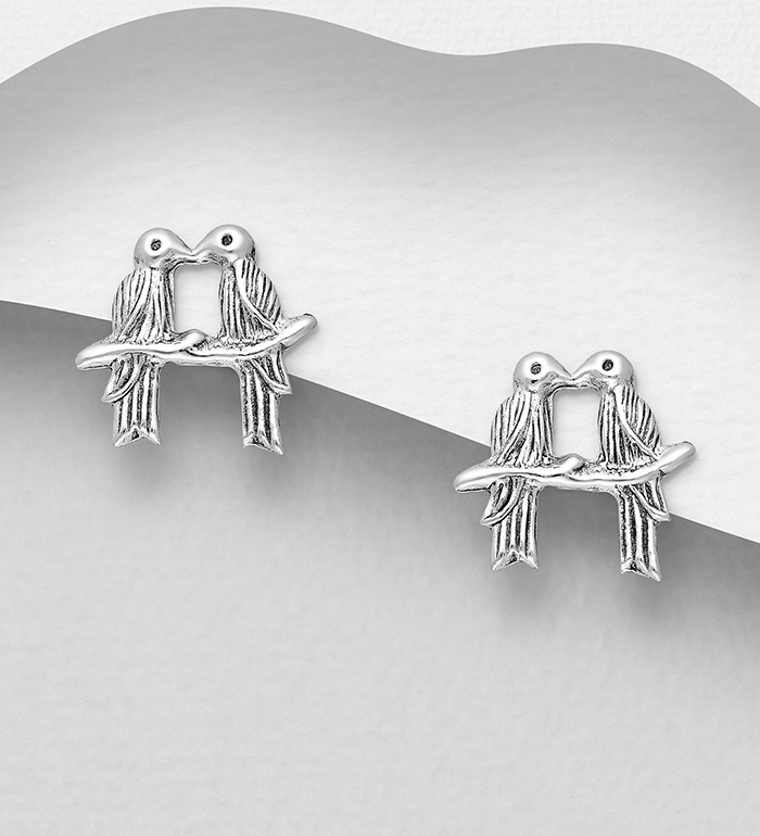 Wholesale 925 Sterling Silver Oxidized Bird Push-Back Earrings - SKU #706-15896