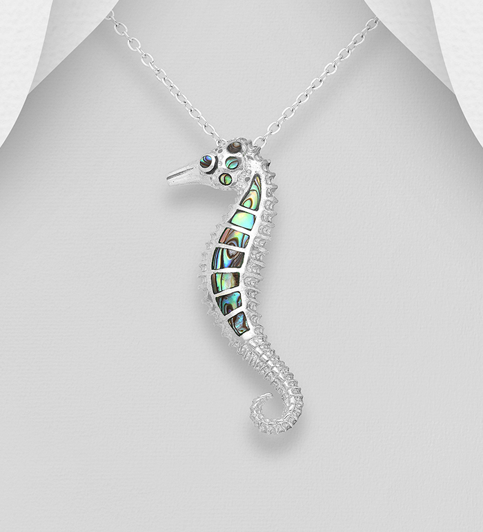 Wholesale 925 Sterling Silver Seahorse Pendant Decorated With Resin and Shell - SKU #473-1997