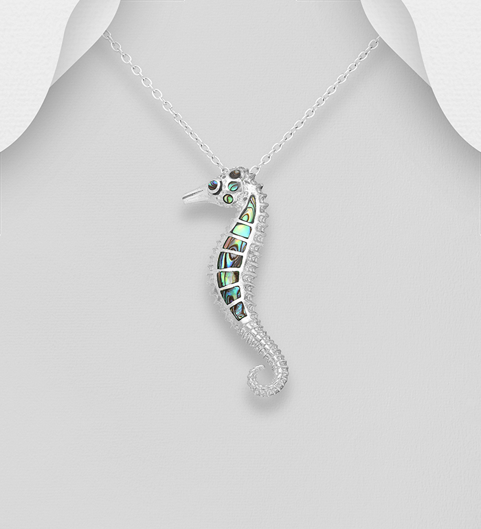 Wholesale 925 Sterling Silver Seahorse Pendant Decorated With Resin and Shell - SKU #473-1997