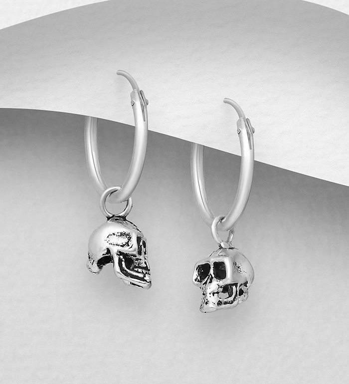 Wholesale 925 Sterling Silver Skull Hoop Earrings - SKU #768-292