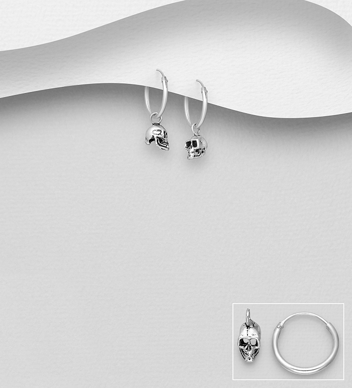 Wholesale 925 Sterling Silver Skull Hoop Earrings - SKU #768-292