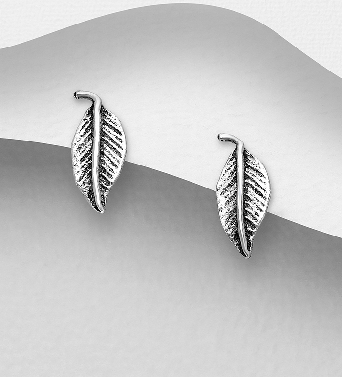 Wholesale 925 Sterling Silver Oxidized Leaf Push-Back Earrings - SKU #706-16252