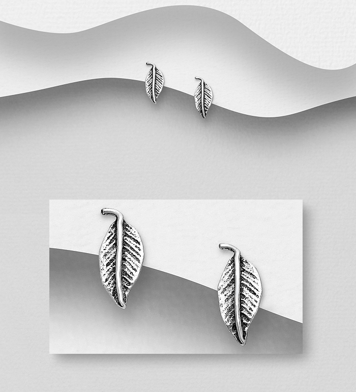 Wholesale 925 Sterling Silver Oxidized Leaf Push-Back Earrings - SKU #706-16252