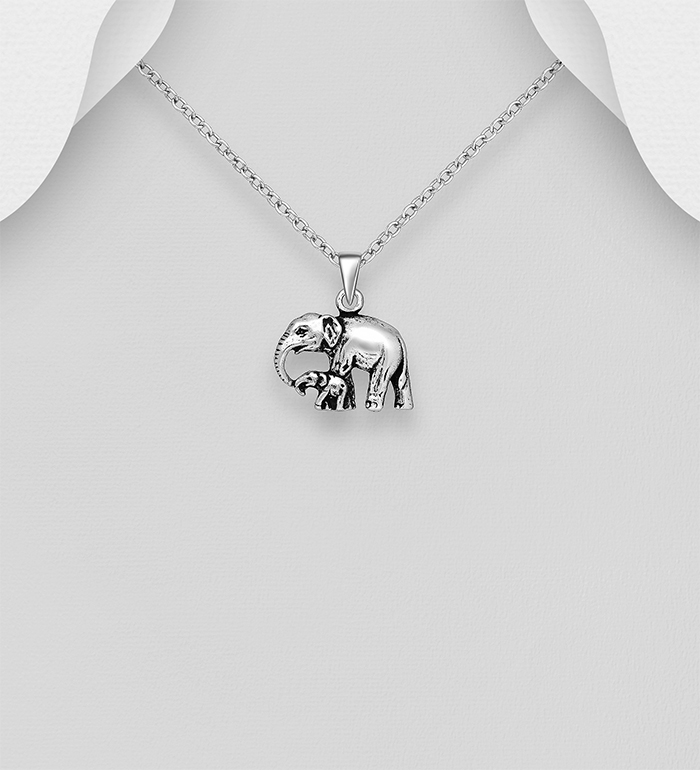 Wholesale 925 Sterling Silver Oxidized Mom and baby Elephant Pendant - SKU #706-16262