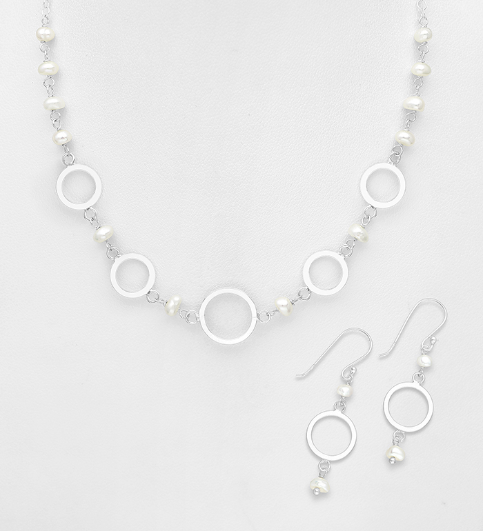 Wholesale 925 Sterling Silver Hook Earrings And Necklace Beaded With Fresh Water Pearls - SKU #382-2913