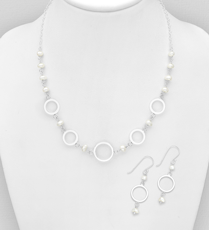 Wholesale 925 Sterling Silver Hook Earrings And Necklace Beaded With Fresh Water Pearls - SKU #382-2913