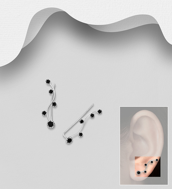 Wholesale 925 Sterling Silver Ear Pins, Decorated with Crystal Glass - SKU #578-1844
