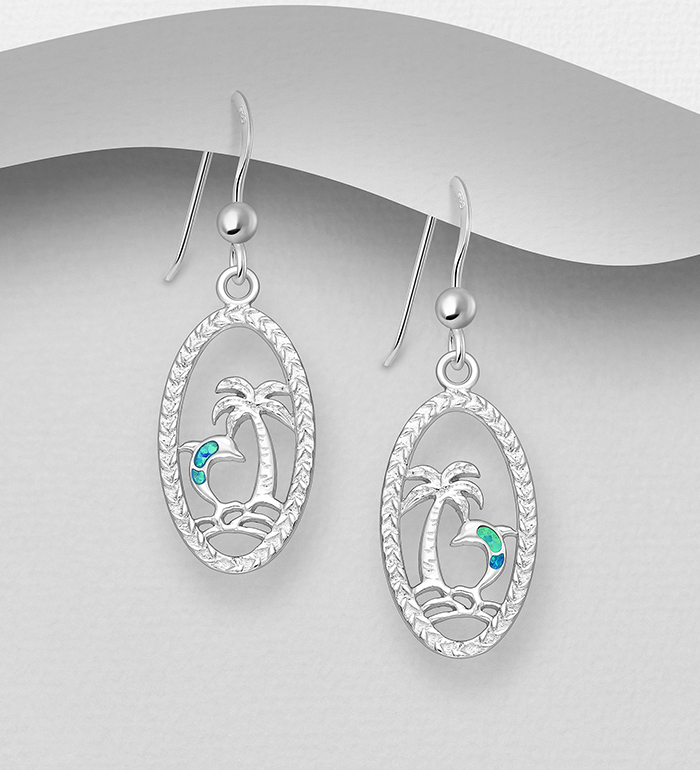 Wholesale 925 Sterling Silver Dolphin Hook Earrings Decorated With Lab-Created Opal - SKU #1479-405