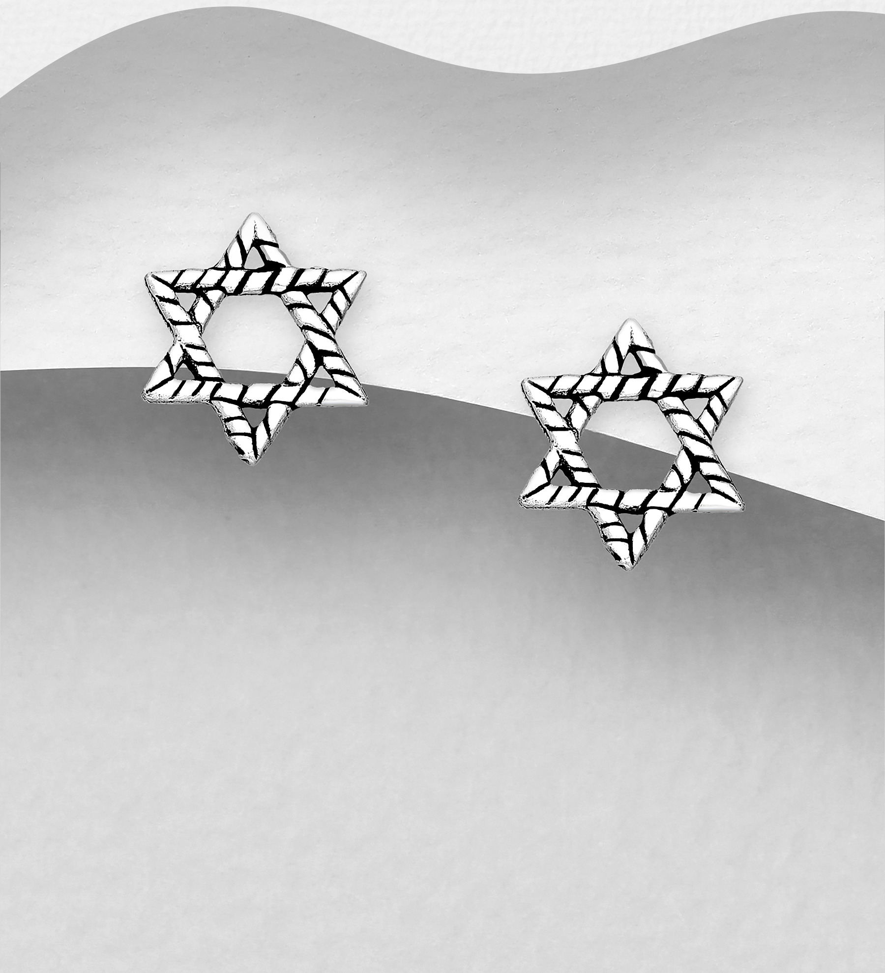 Wholesale 925 Sterling Silver Oxidized Star of David Push-Back Earrings - SKU #706-16932