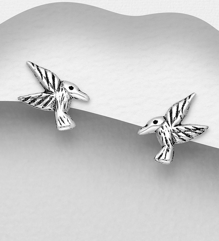 Wholesale 925 Sterling Silver Oxidized Bird Push-Back Earrings - SKU #706-16968
