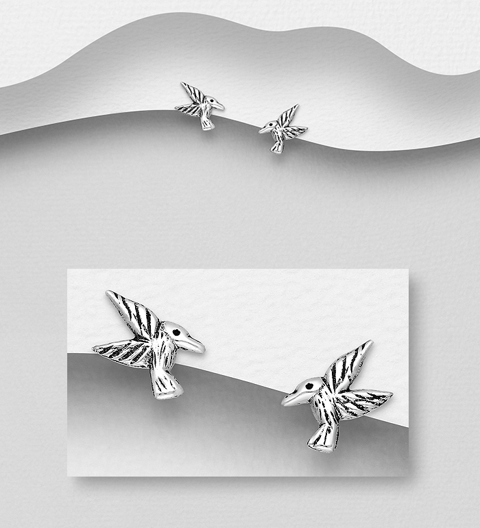 Wholesale 925 Sterling Silver Oxidized Bird Push-Back Earrings - SKU #706-16968