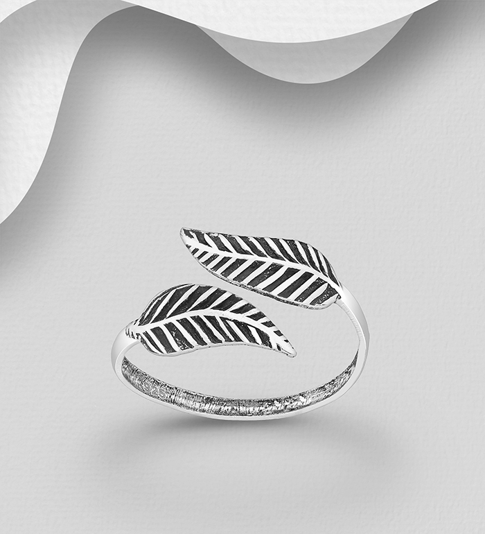 Wholesale 925 Sterling Silver Adjustable Oxidized Leaf Toe Ring - SKU #792-422