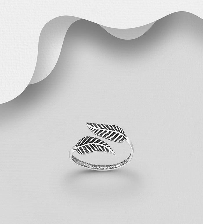 Wholesale 925 Sterling Silver Adjustable Oxidized Leaf Toe Ring - SKU #792-422