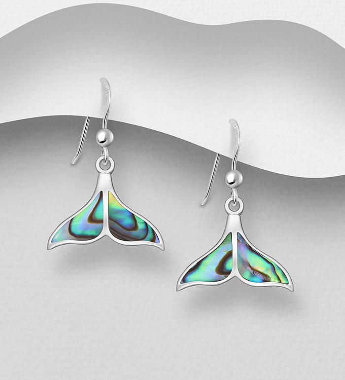 Wholesale 925 Sterling Silver Whale Tail Hook Earrings Decorated With Shell - SKU #473-2200