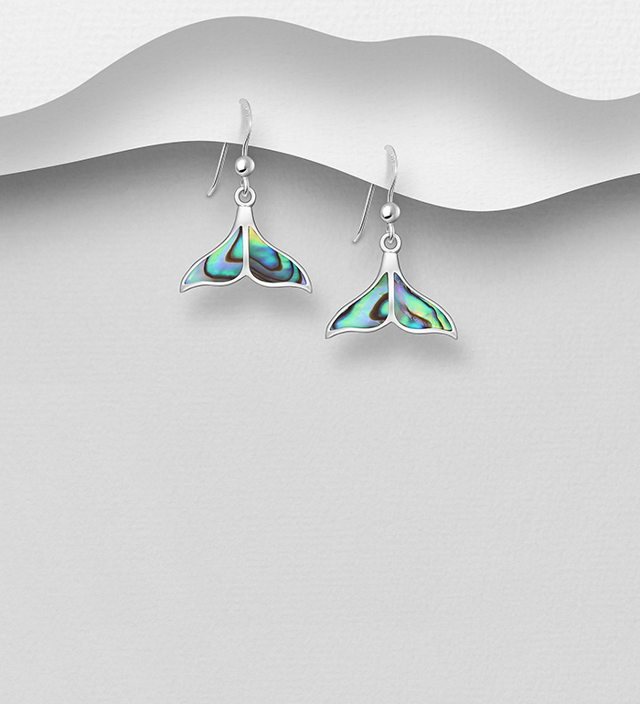 Wholesale 925 Sterling Silver Whale Tail Hook Earrings Decorated With Shell - SKU #473-2200