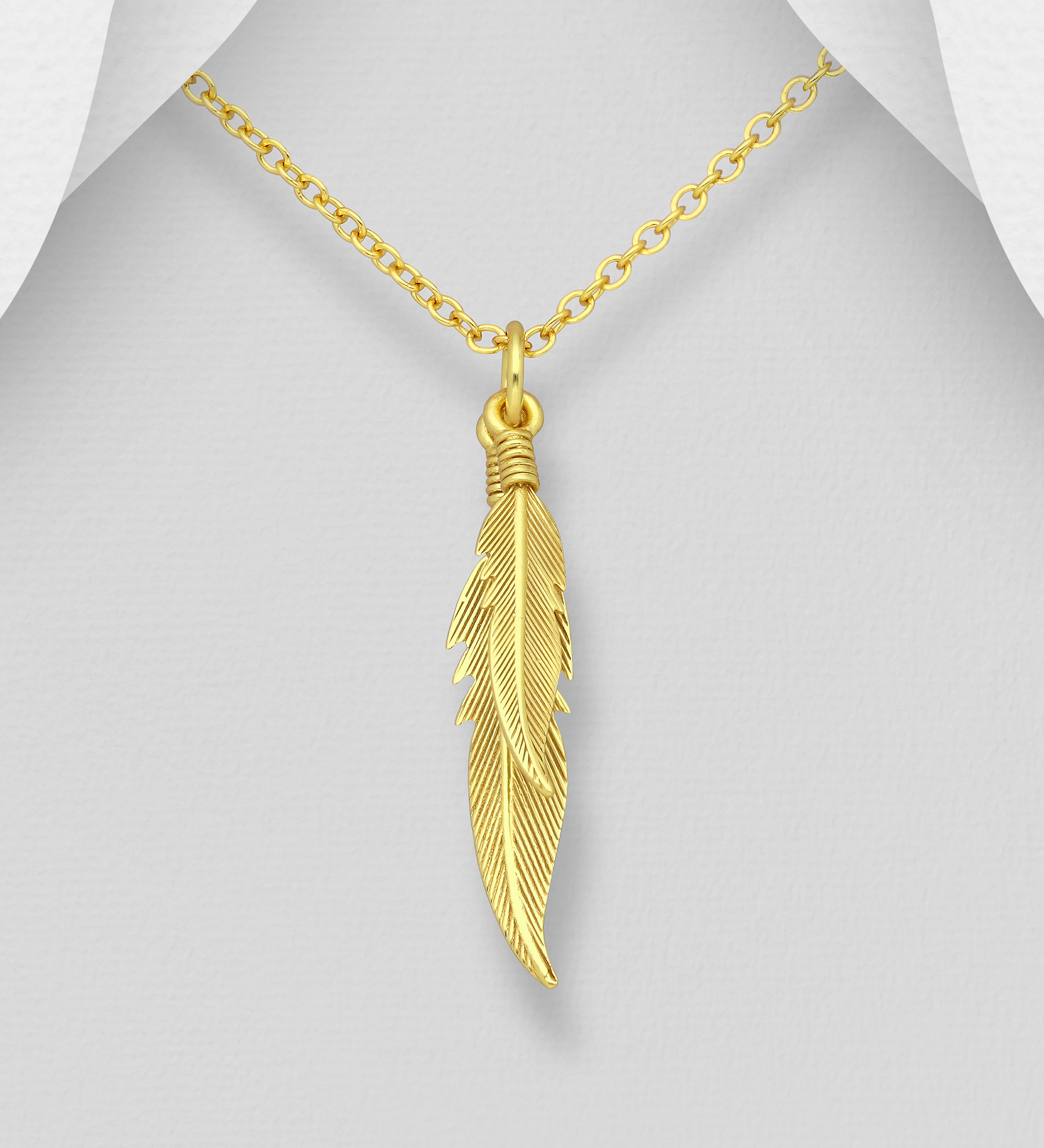 Wholesale 925 Sterling Silver Feather pendant, Plated with 1 Micron 14K or 18K Yellow Gold - SKU #1535-46