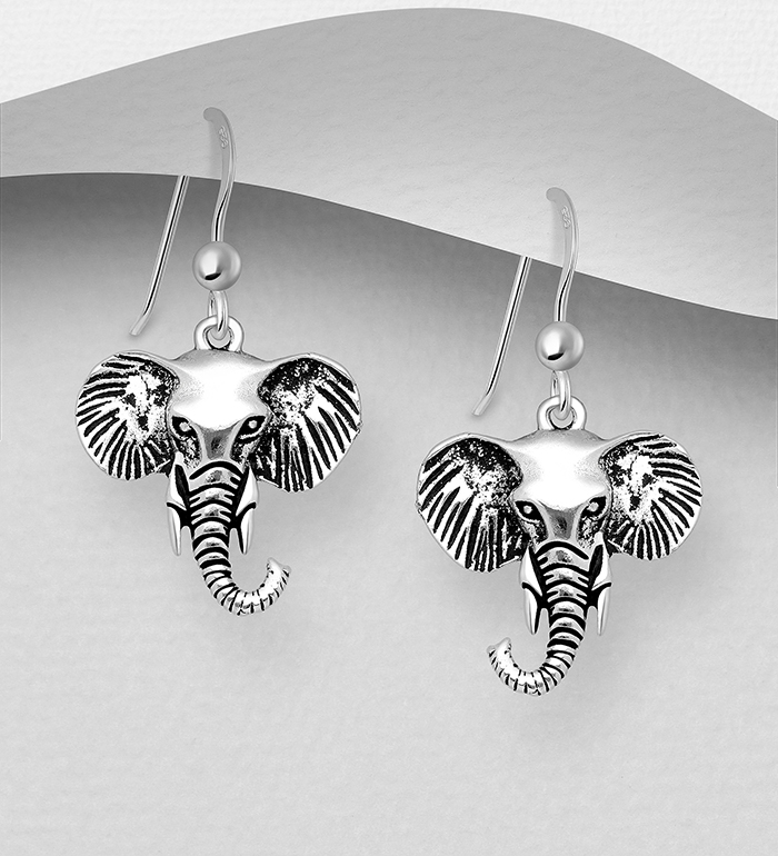 Wholesale 925 Sterling Silver Oxidized Hook Elephant Earrings - SKU #706-17834