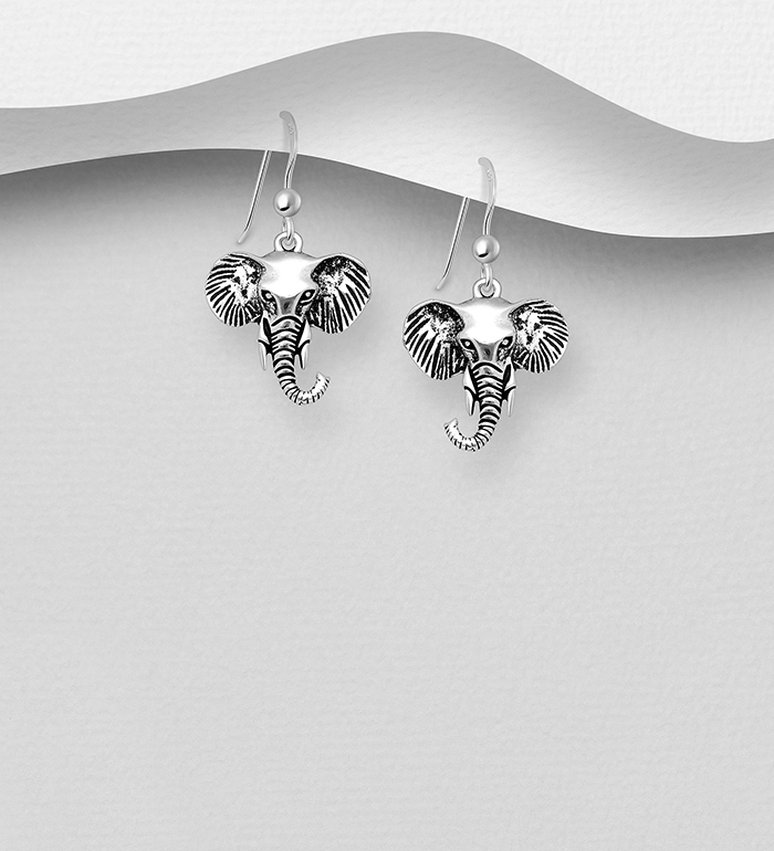 Wholesale 925 Sterling Silver Oxidized Hook Elephant Earrings - SKU #706-17834