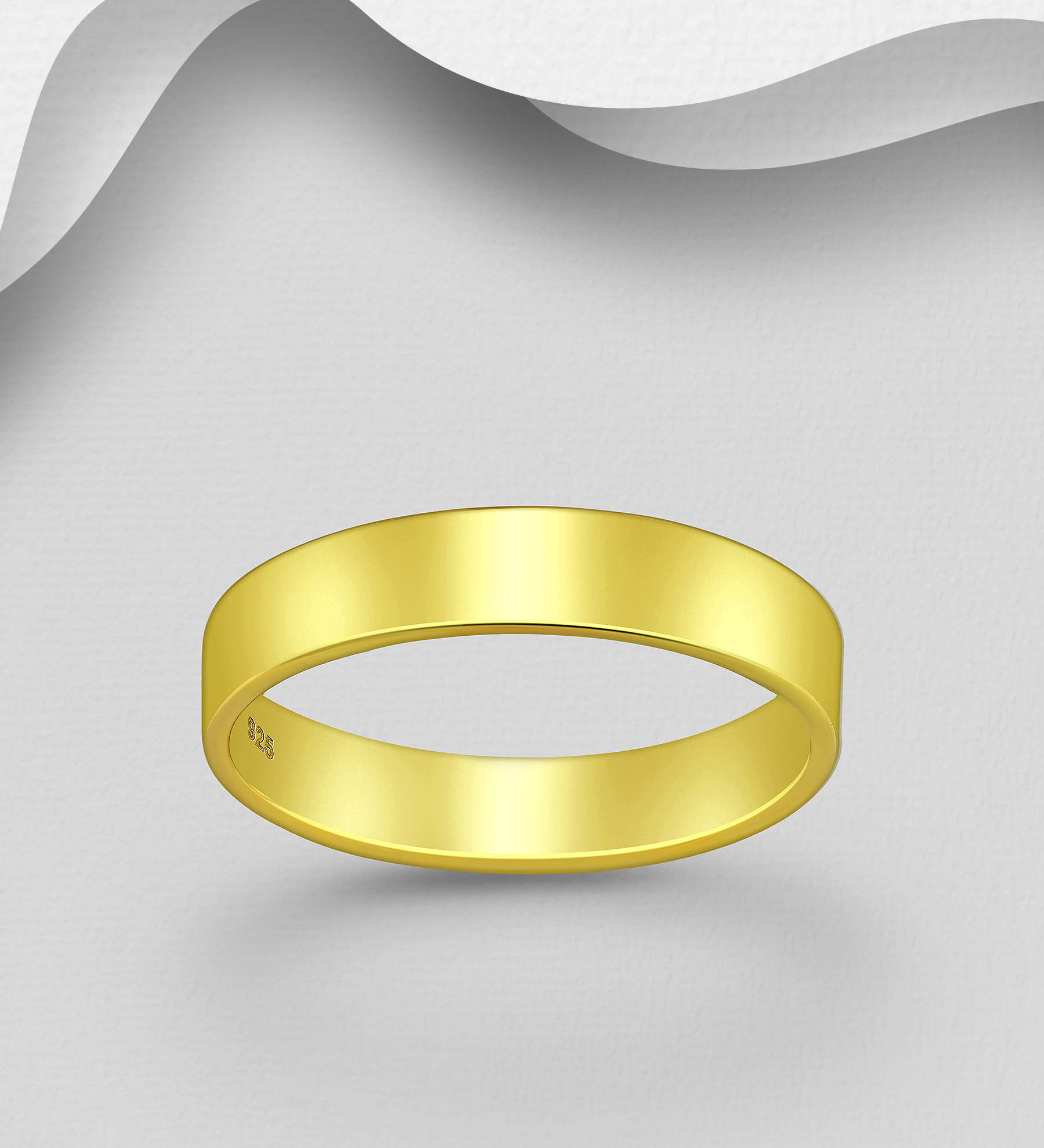 Wholesale 925 Sterling Silver Engravable Band Ring, Plated with 1 Micron 18K Yellow Gold, 5 mm Wide. - SKU #1535-256