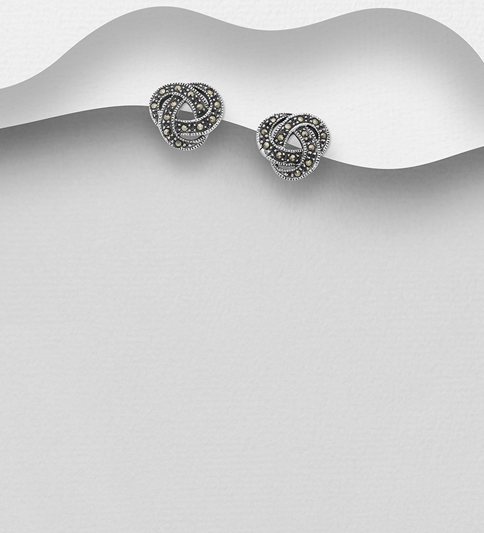 Wholesale 925 Sterling Silver Celtic Push-Back Earrings Decorated With Marcasite - SKU #565-5138