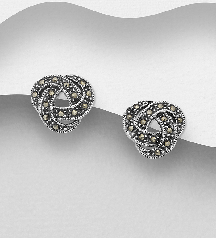 Wholesale 925 Sterling Silver Celtic Push-Back Earrings Decorated With Marcasite - SKU #565-5138