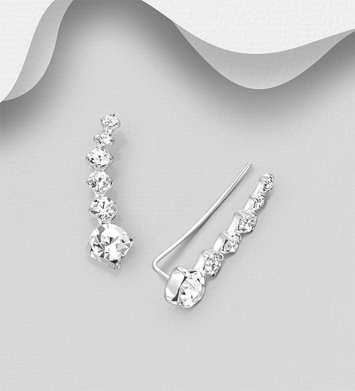 Wholesale 925 Sterling Silver Ear Pins, Decorated with Crystal Glass - SKU #578-2082
