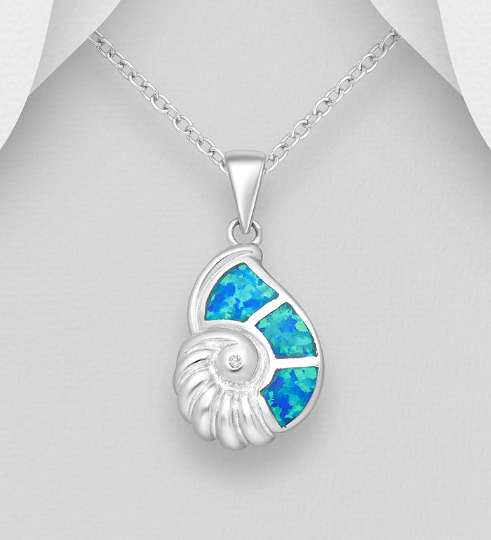 Wholesale 925 Sterling Silver Shell Pendant Decorated With CZ and Lab-Created Opal - SKU #1479-585