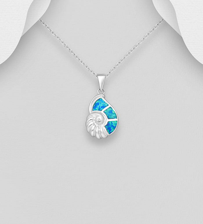 Wholesale 925 Sterling Silver Shell Pendant Decorated With CZ and Lab-Created Opal - SKU #1479-585