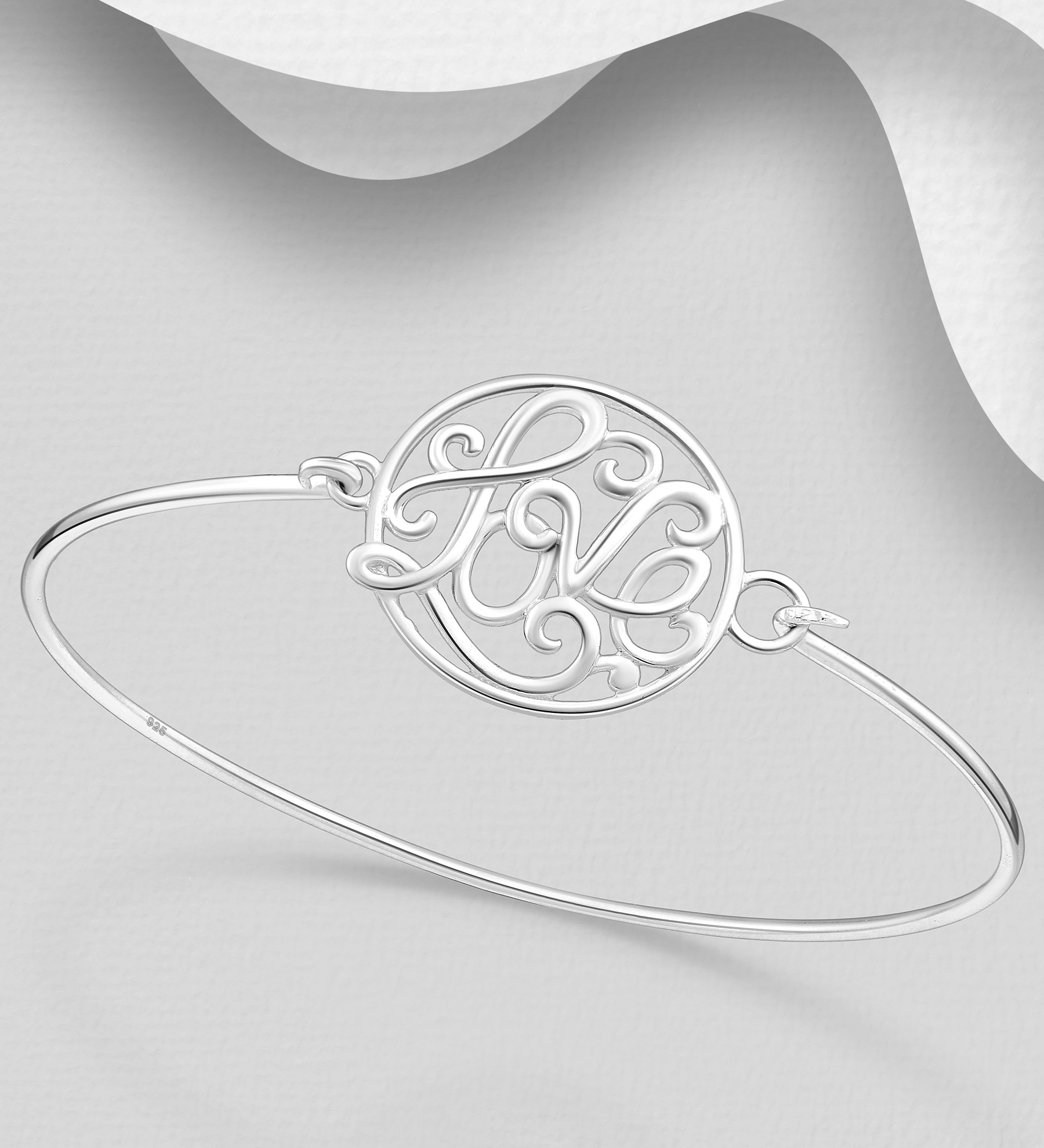 Wholesale 925 Sterling Silver Love Bangle - SKU #1063-826