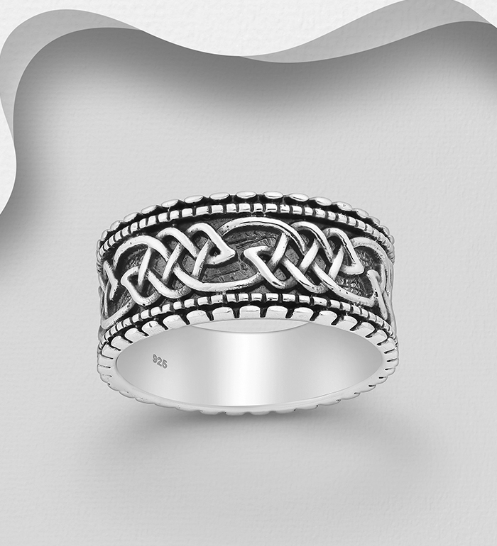 Wholesale 925 Sterling Silver Oxidized Celtic Band Ring, 9 mm Wide - SKU #767-592