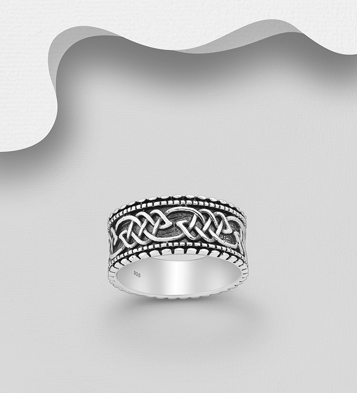 Wholesale 925 Sterling Silver Oxidized Celtic Band Ring, 9 mm Wide - SKU #767-592